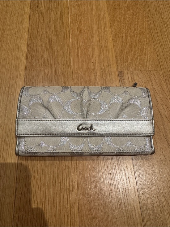 Coach Handbags - Vintage Coach Metallic Silver Signature Continental Wallet